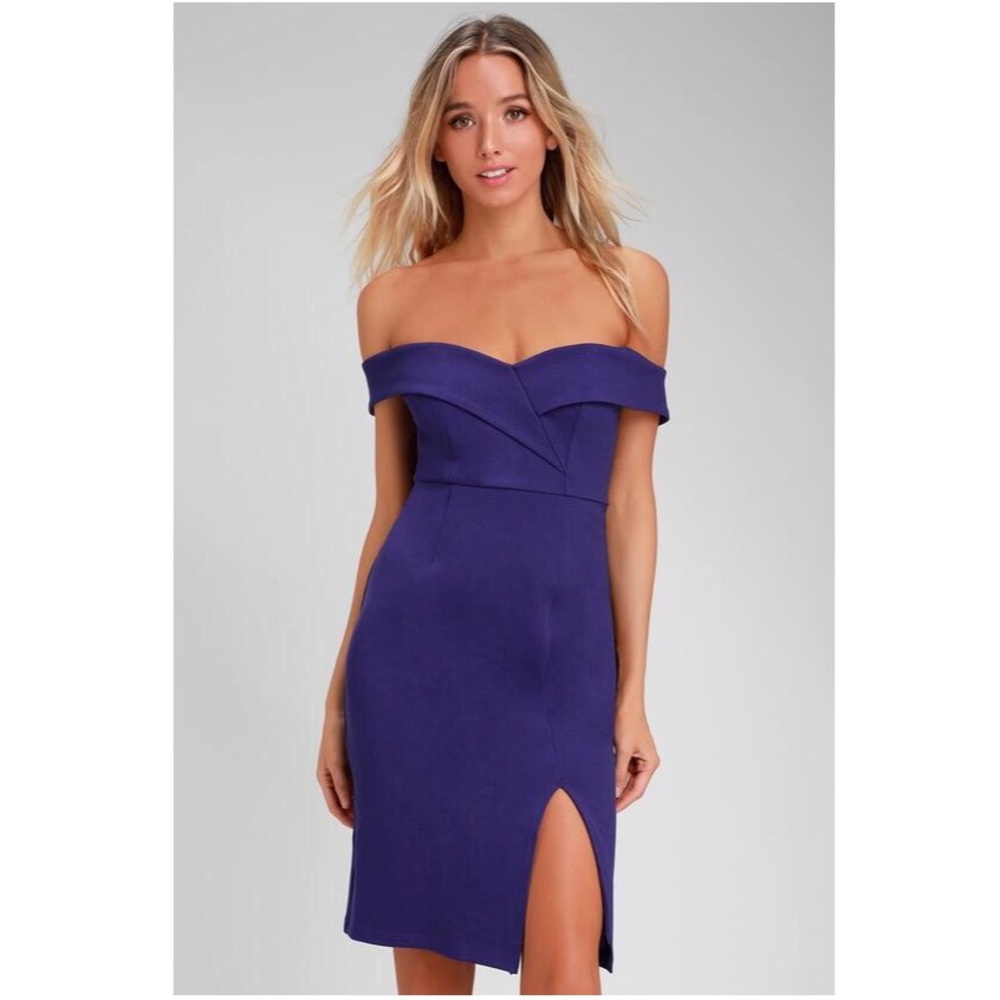 Classic Glam Cobalt Blue Off-The-Shoulder Bodycon